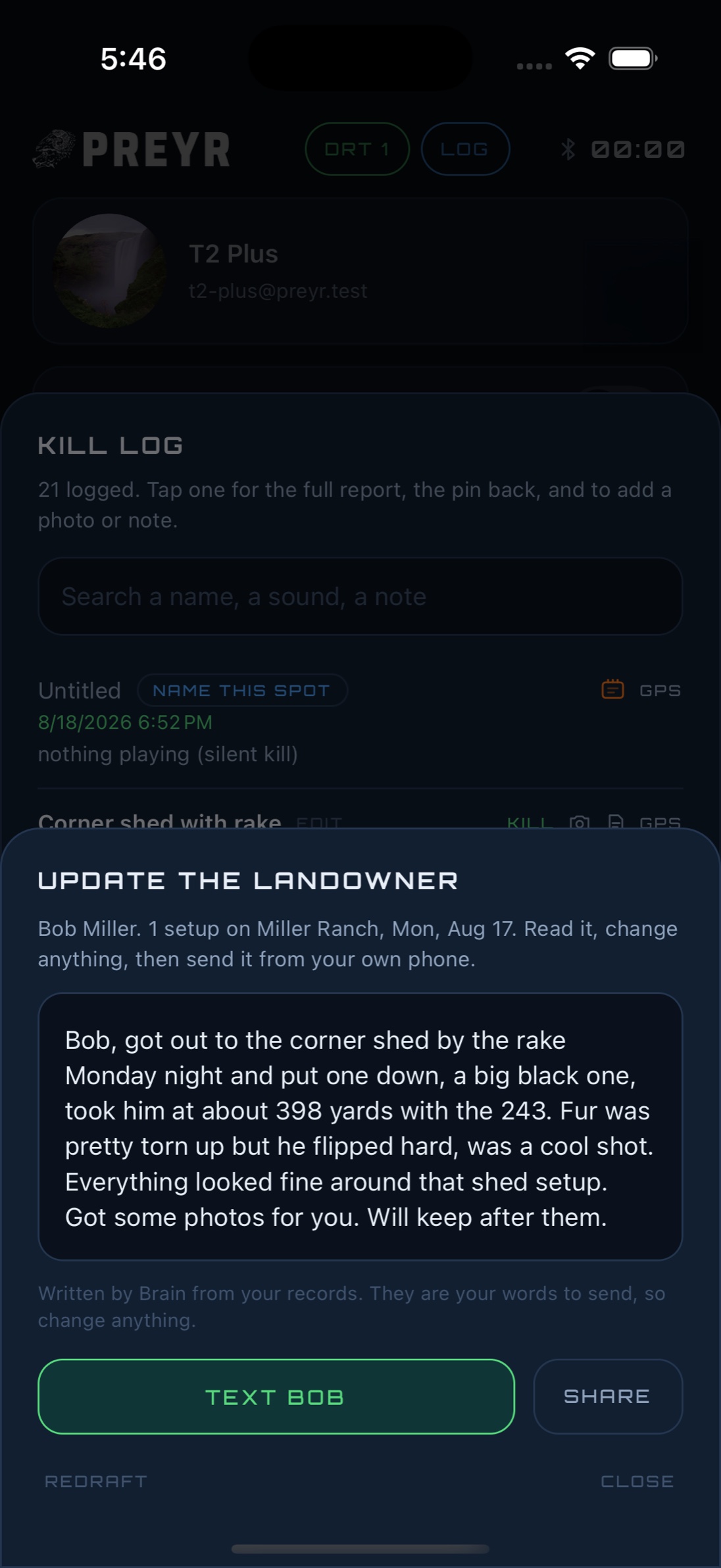 Texting the landowner update with the photos